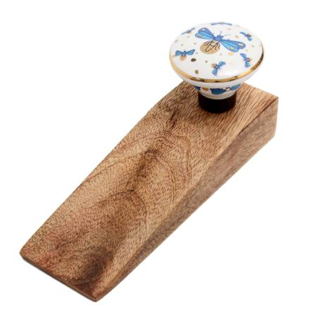 Blue Golden Firefly glowworm Pattern Flat Ceramic Wooden Door Stopper